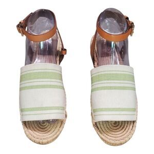 Tory Burch Canvas Espadrille‎ Sandals Striped Green Tan Women’s Size 8